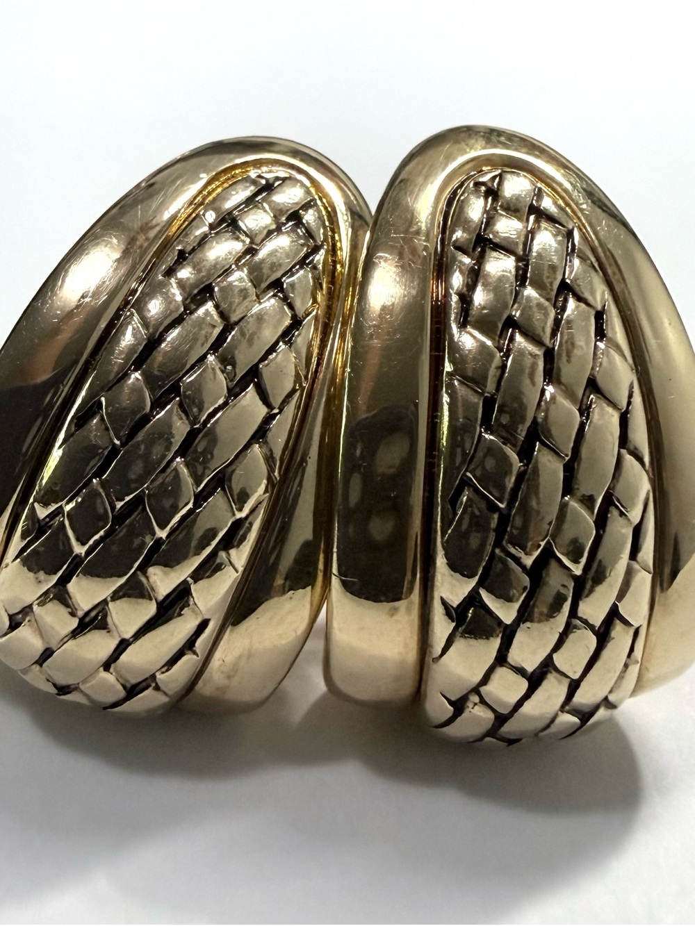 Vintage Monet Signed Gold Tone Basket Weave Chunky Clip On Earrings